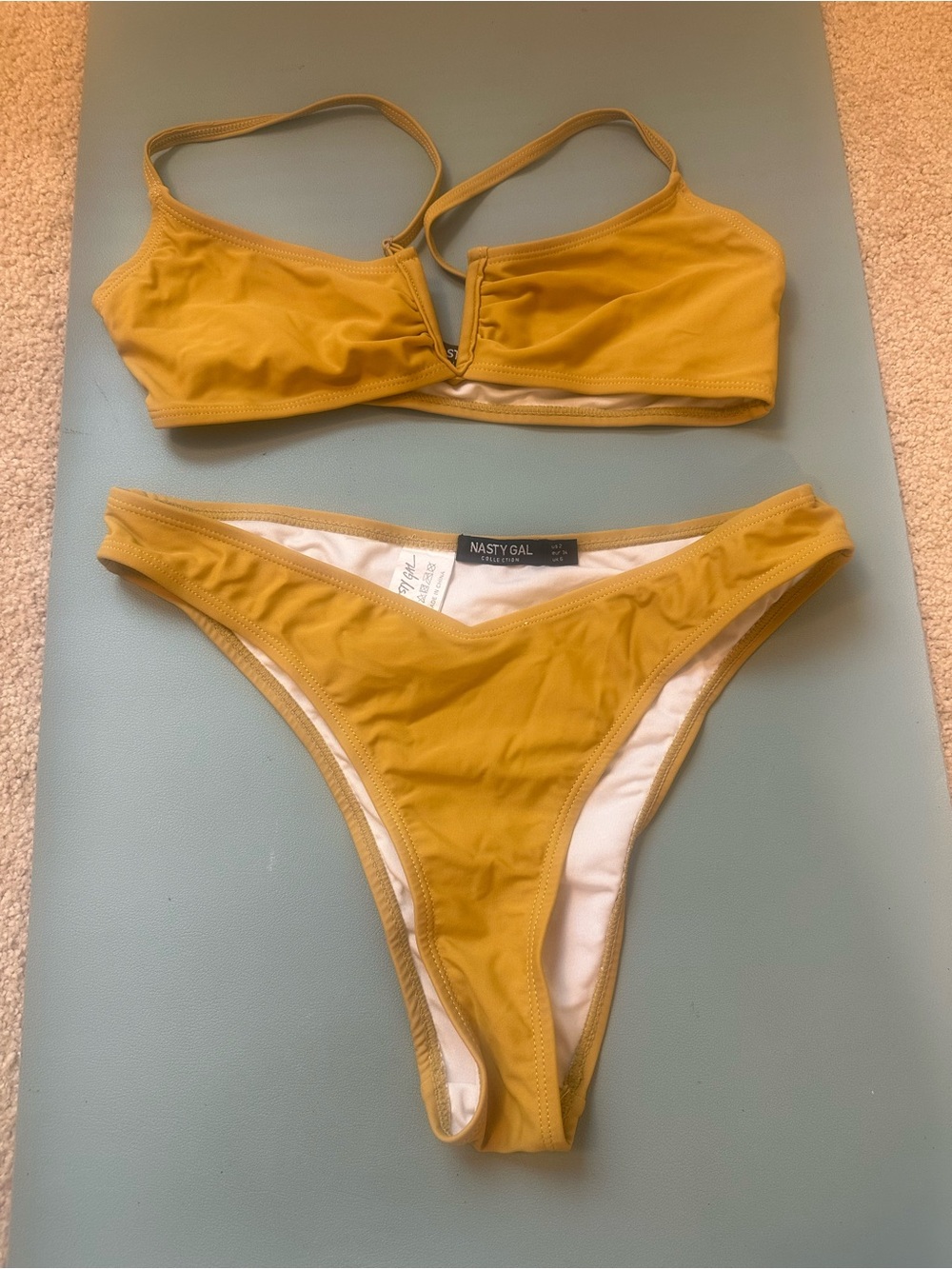 Nasty Gal Mustard Bikini Set - Scoop Bralette & High-Cut Bottoms